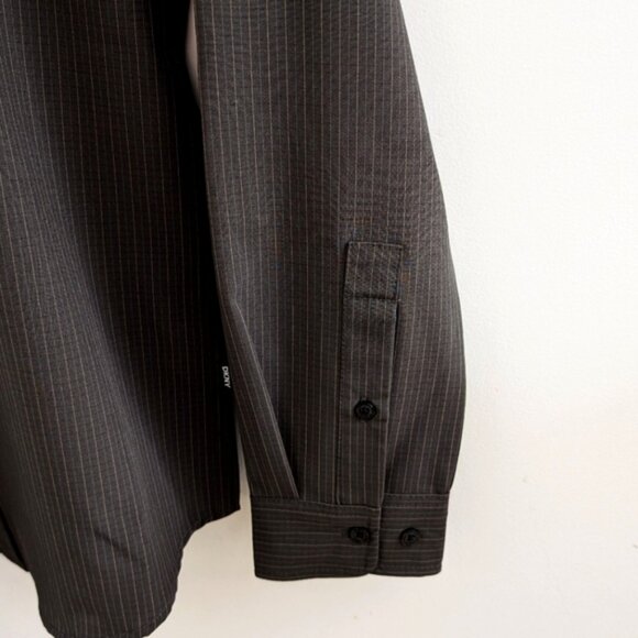DKNY | Men's Carbon Striped Button Down Long Sleeved Dress Shirt - Picture 2 of 5